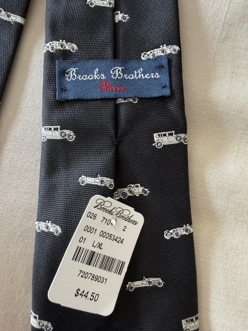 Brooks Brothers Black Tie with White Car Motif